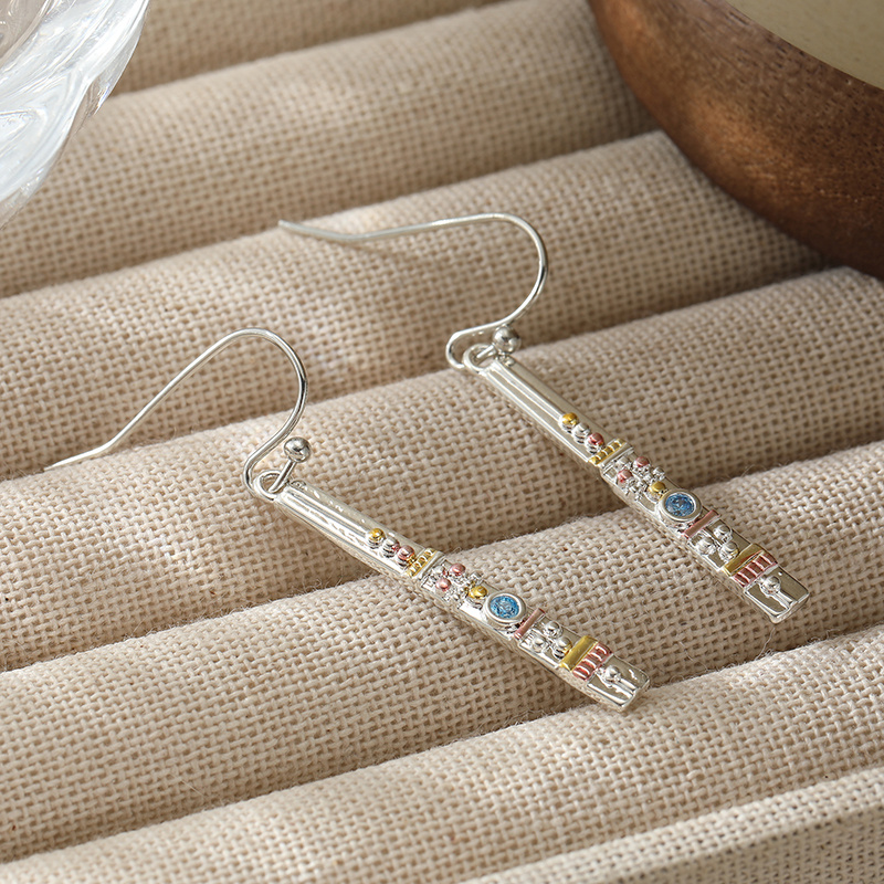 Women's Vintage Long Bar Enamel Hook Dangle Earrings